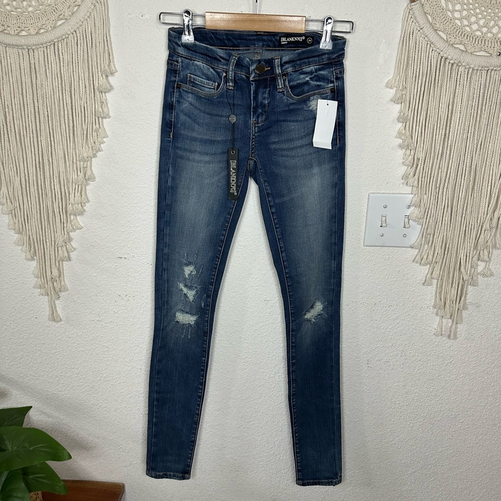 Blank NYC Blue Skinny Jeans with Distressed Details size 24